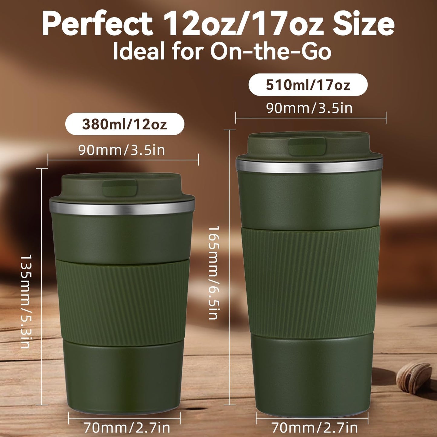 12OZ Travel Coffee Mug Insulated Coffee Cup with Spill Leak Proof Lid, Portable Stainless Steel Tumbler Reusable Hot and Cold Water Mug for Car, Daily, Camping- Blue