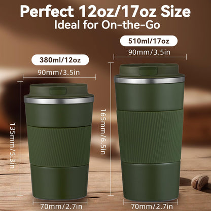 12OZ Travel Coffee Mug Insulated Coffee Cup with Spill Leak Proof Lid, Portable Stainless Steel Tumbler Reusable Hot and Cold Water Mug for Car, Daily, Camping- Blue