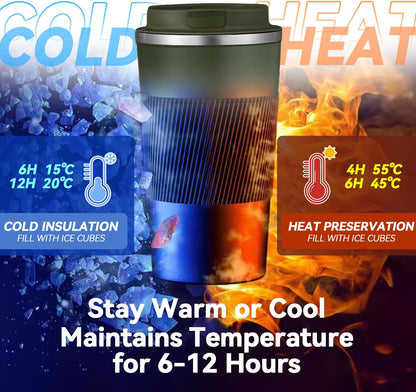 12OZ Travel Coffee Mug Insulated Coffee Cup with Spill Leak Proof Lid, Portable Stainless Steel Tumbler Reusable Hot and Cold Water Mug for Car, Daily, Camping- Blue
