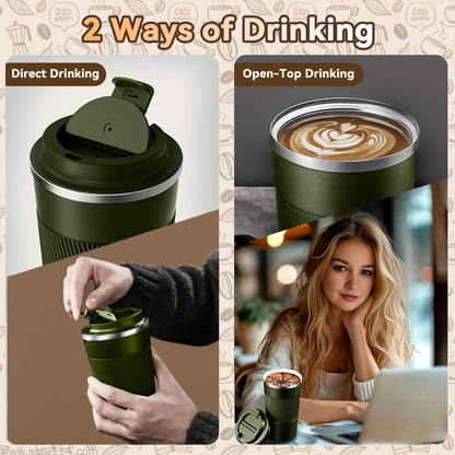 12OZ Travel Coffee Mug Insulated Coffee Cup with Spill Leak Proof Lid, Portable Stainless Steel Tumbler Reusable Hot and Cold Water Mug for Car, Daily, Camping- Blue