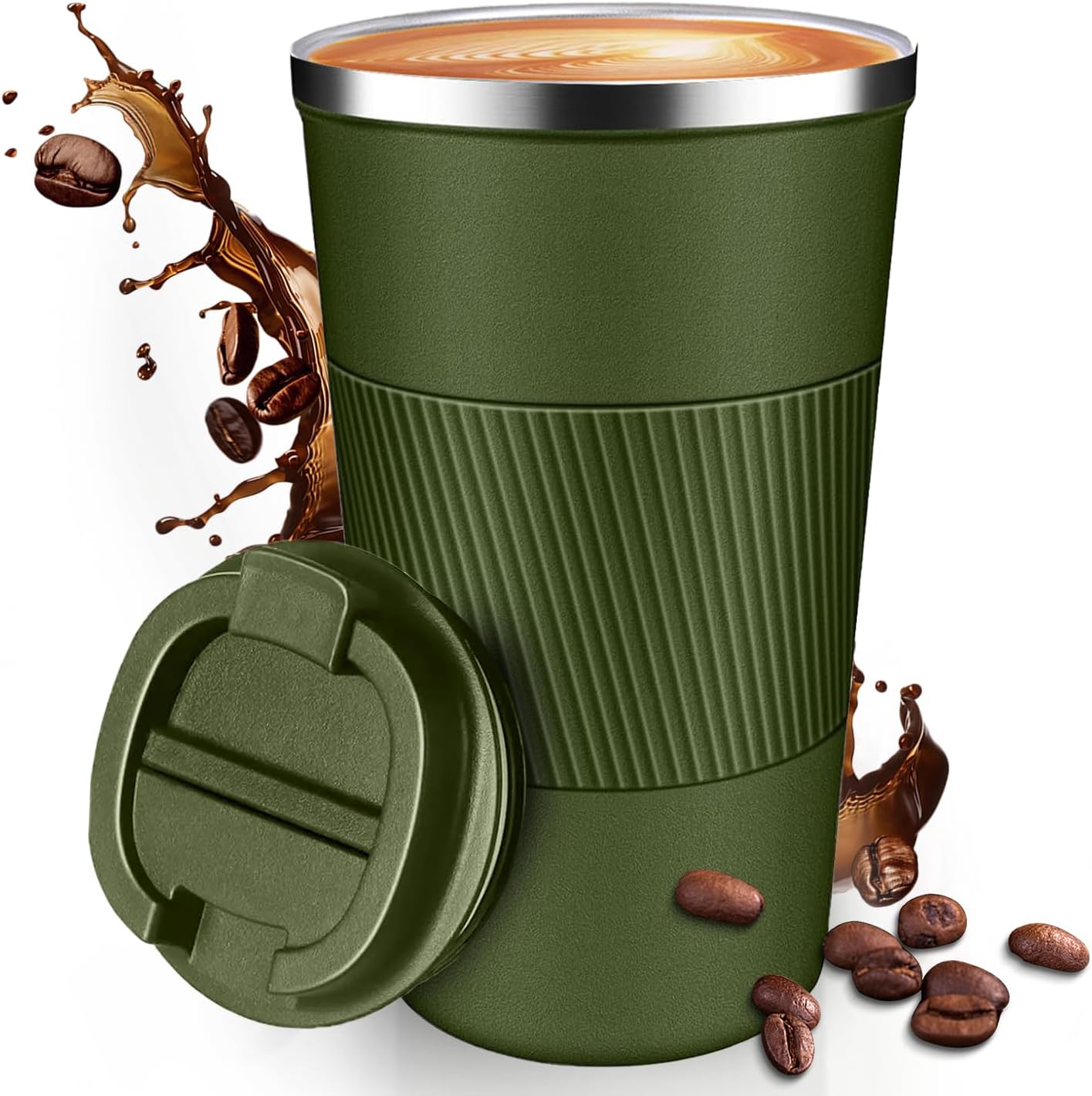 12OZ Travel Coffee Mug Insulated Coffee Cup with Spill Leak Proof Lid, Portable Stainless Steel Tumbler Reusable Hot and Cold Water Mug for Car, Daily, Camping- Blue