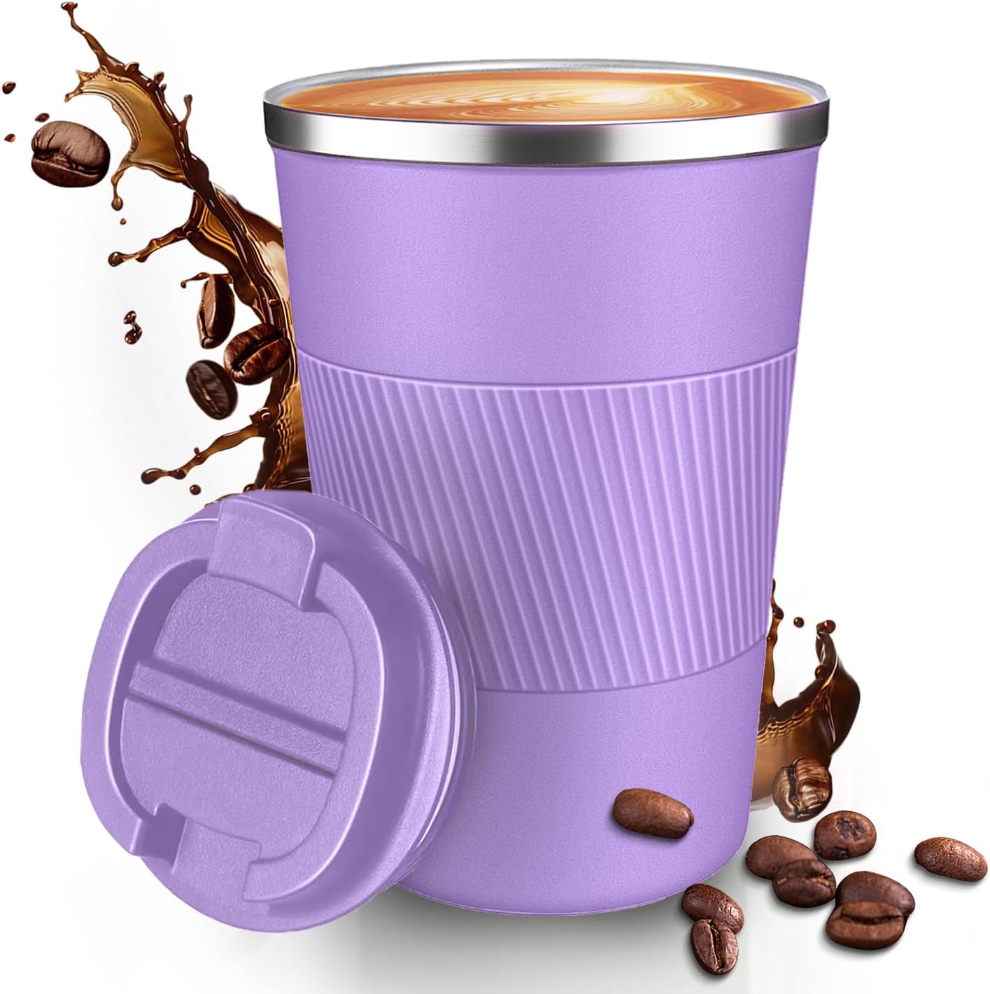 12OZ Travel Coffee Mug Insulated Coffee Cup with Spill Leak Proof Lid, Portable Stainless Steel Tumbler Reusable Hot and Cold Water Mug for Car, Daily, Camping- Blue