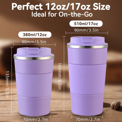 12OZ Travel Coffee Mug Insulated Coffee Cup with Spill Leak Proof Lid, Portable Stainless Steel Tumbler Reusable Hot and Cold Water Mug for Car, Daily, Camping- Blue
