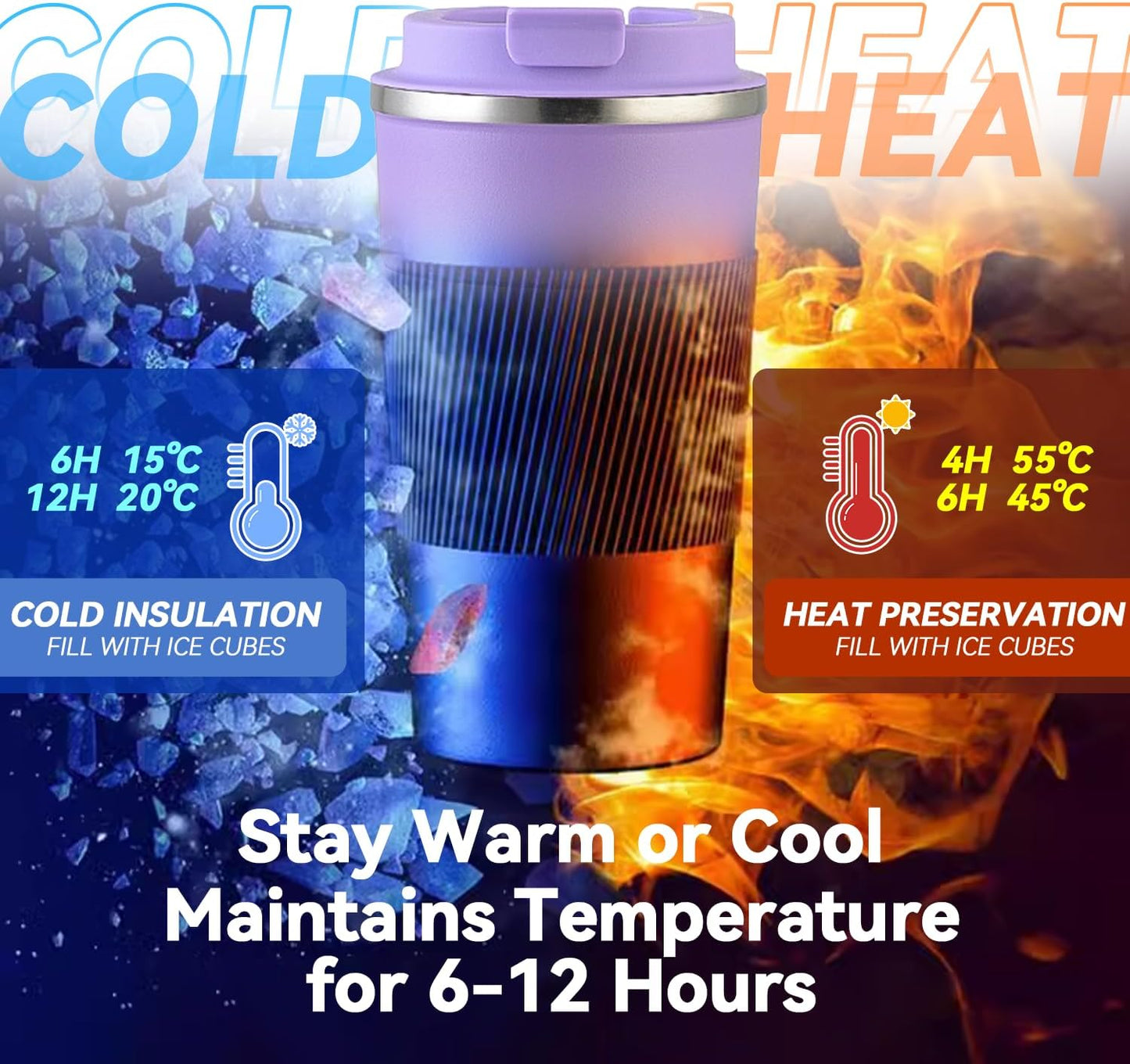 12OZ Travel Coffee Mug Insulated Coffee Cup with Spill Leak Proof Lid, Portable Stainless Steel Tumbler Reusable Hot and Cold Water Mug for Car, Daily, Camping- Blue