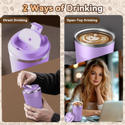 12OZ Travel Coffee Mug Insulated Coffee Cup with Spill Leak Proof Lid, Portable Stainless Steel Tumbler Reusable Hot and Cold Water Mug for Car, Daily, Camping- Blue