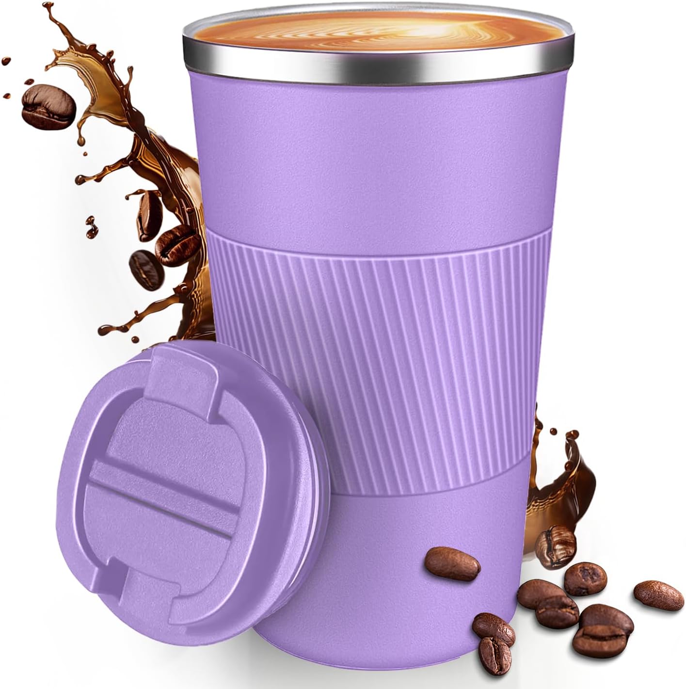 12OZ Travel Coffee Mug Insulated Coffee Cup with Spill Leak Proof Lid, Portable Stainless Steel Tumbler Reusable Hot and Cold Water Mug for Car, Daily, Camping- Blue