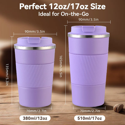 12OZ Travel Coffee Mug Insulated Coffee Cup with Spill Leak Proof Lid, Portable Stainless Steel Tumbler Reusable Hot and Cold Water Mug for Car, Daily, Camping- Blue