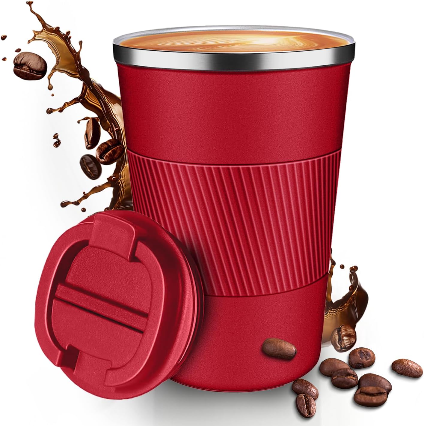12OZ Travel Coffee Mug Insulated Coffee Cup with Spill Leak Proof Lid, Portable Stainless Steel Tumbler Reusable Hot and Cold Water Mug for Car, Daily, Camping- Blue