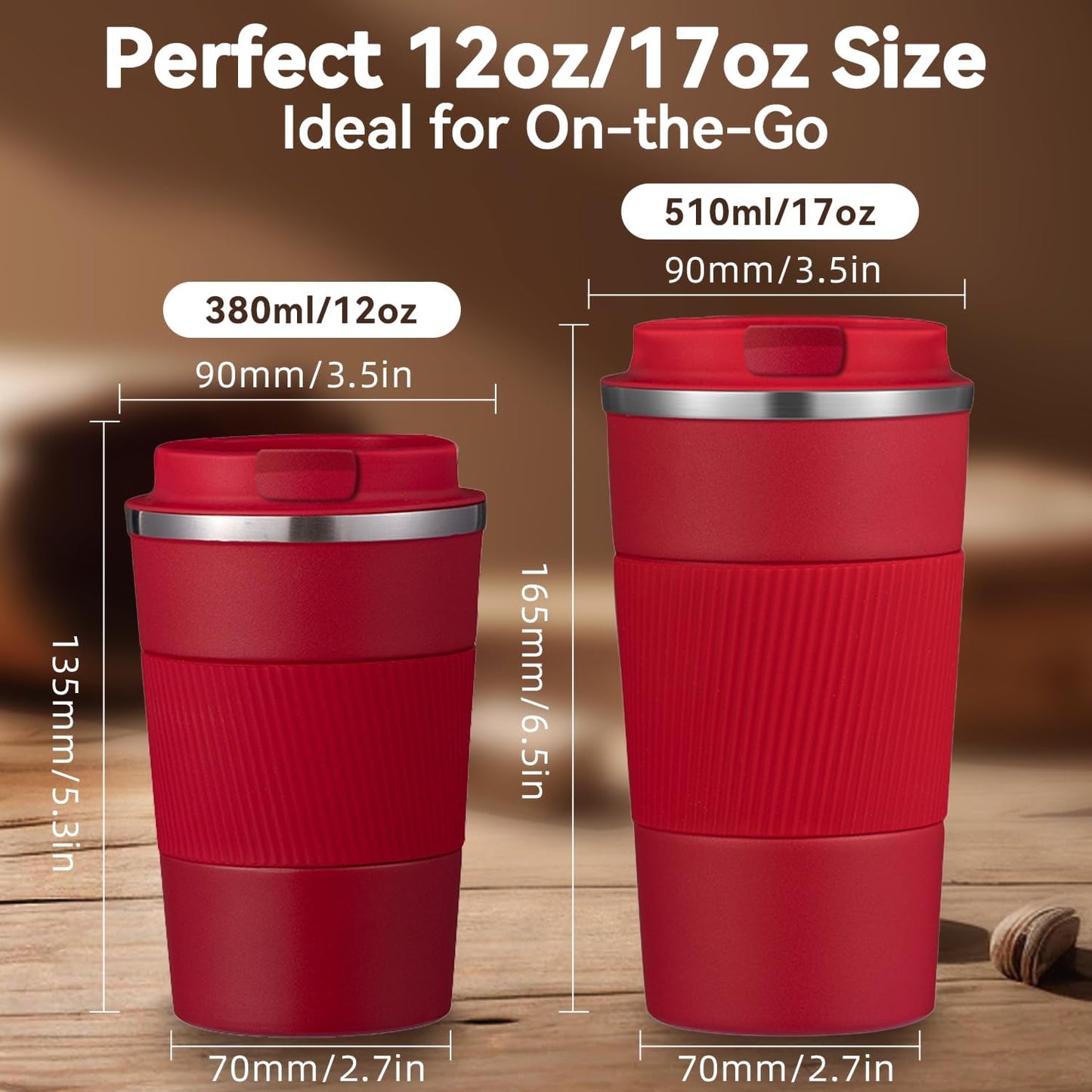 12OZ Travel Coffee Mug Insulated Coffee Cup with Spill Leak Proof Lid, Portable Stainless Steel Tumbler Reusable Hot and Cold Water Mug for Car, Daily, Camping- Blue
