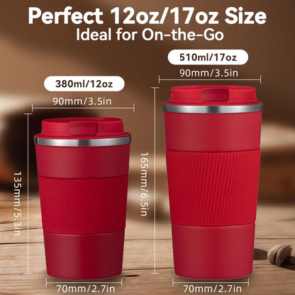 12OZ Travel Coffee Mug Insulated Coffee Cup with Spill Leak Proof Lid, Portable Stainless Steel Tumbler Reusable Hot and Cold Water Mug for Car, Daily, Camping- Blue
