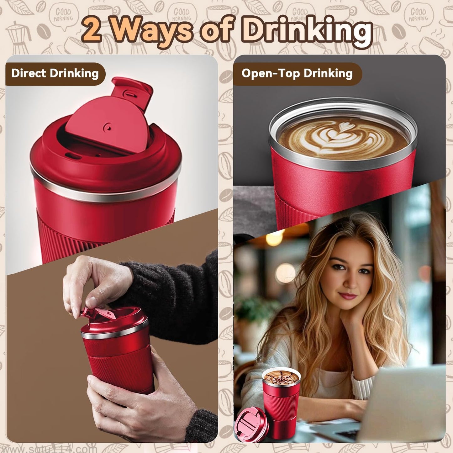 12OZ Travel Coffee Mug Insulated Coffee Cup with Spill Leak Proof Lid, Portable Stainless Steel Tumbler Reusable Hot and Cold Water Mug for Car, Daily, Camping- Blue
