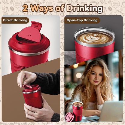 12OZ Travel Coffee Mug Insulated Coffee Cup with Spill Leak Proof Lid, Portable Stainless Steel Tumbler Reusable Hot and Cold Water Mug for Car, Daily, Camping- Blue