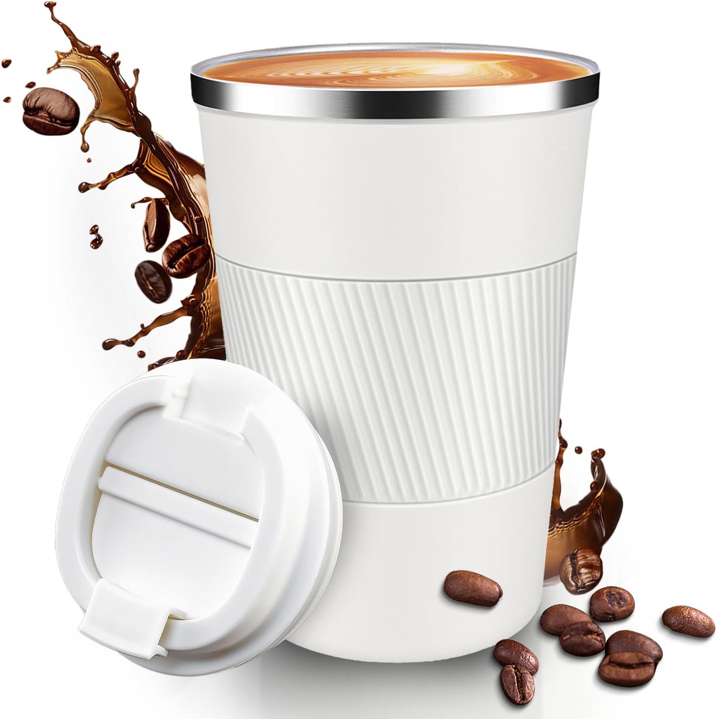 12OZ Travel Coffee Mug Insulated Coffee Cup with Spill Leak Proof Lid, Portable Stainless Steel Tumbler Reusable Hot and Cold Water Mug for Car, Daily, Camping- Blue