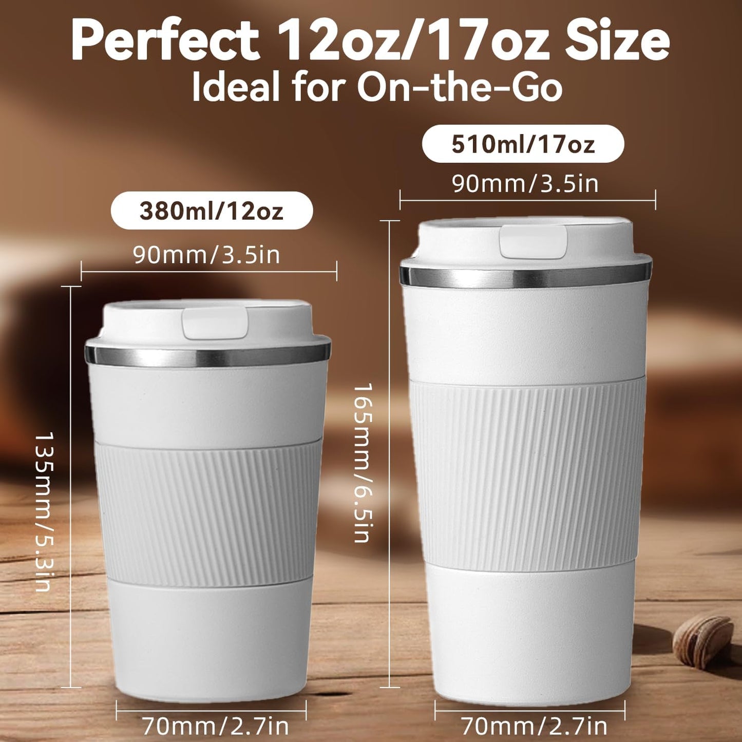 12OZ Travel Coffee Mug Insulated Coffee Cup with Spill Leak Proof Lid, Portable Stainless Steel Tumbler Reusable Hot and Cold Water Mug for Car, Daily, Camping- Blue