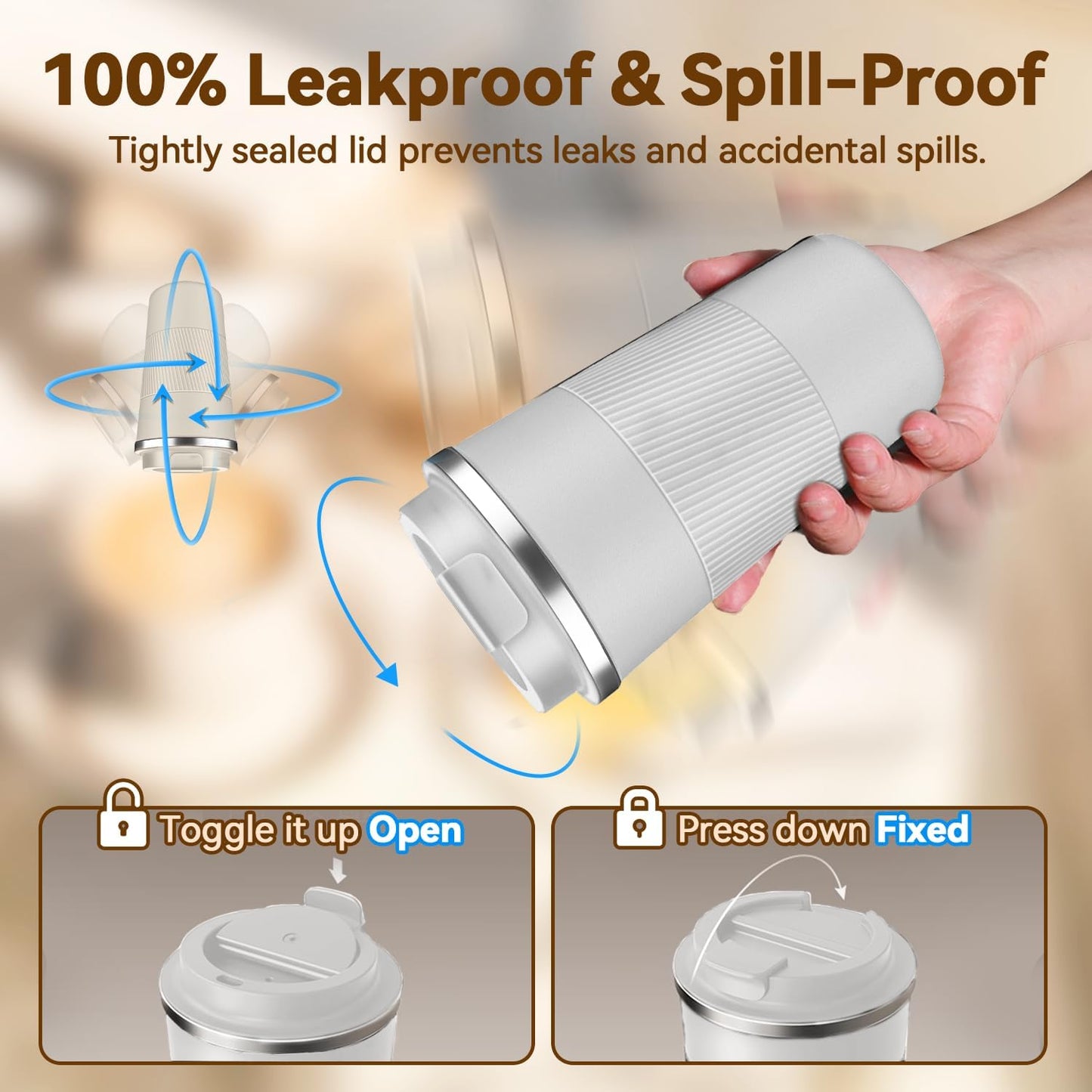 12OZ Travel Coffee Mug Insulated Coffee Cup with Spill Leak Proof Lid, Portable Stainless Steel Tumbler Reusable Hot and Cold Water Mug for Car, Daily, Camping- Blue