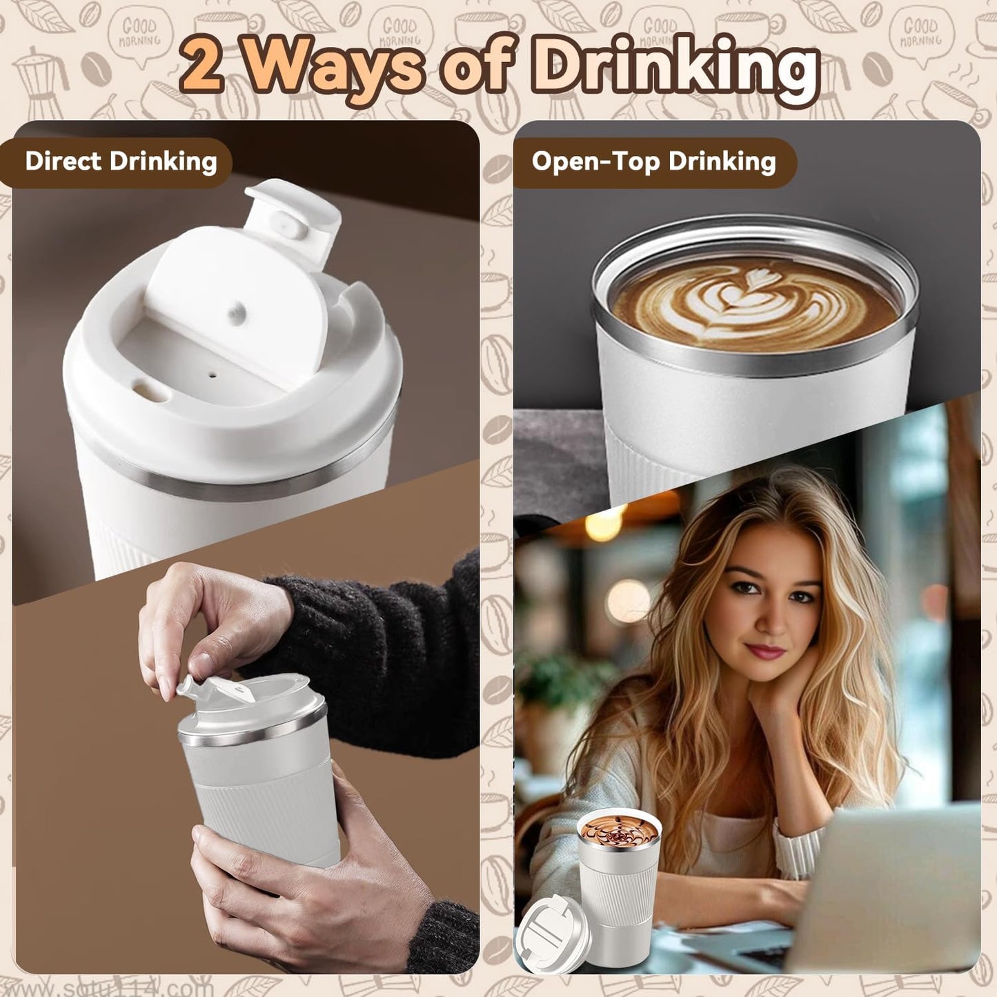 12OZ Travel Coffee Mug Insulated Coffee Cup with Spill Leak Proof Lid, Portable Stainless Steel Tumbler Reusable Hot and Cold Water Mug for Car, Daily, Camping- Blue