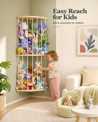 Corner Stuffed Animal Storage- 3 Tier Wood Plush Toys Holder Shelf 71" H