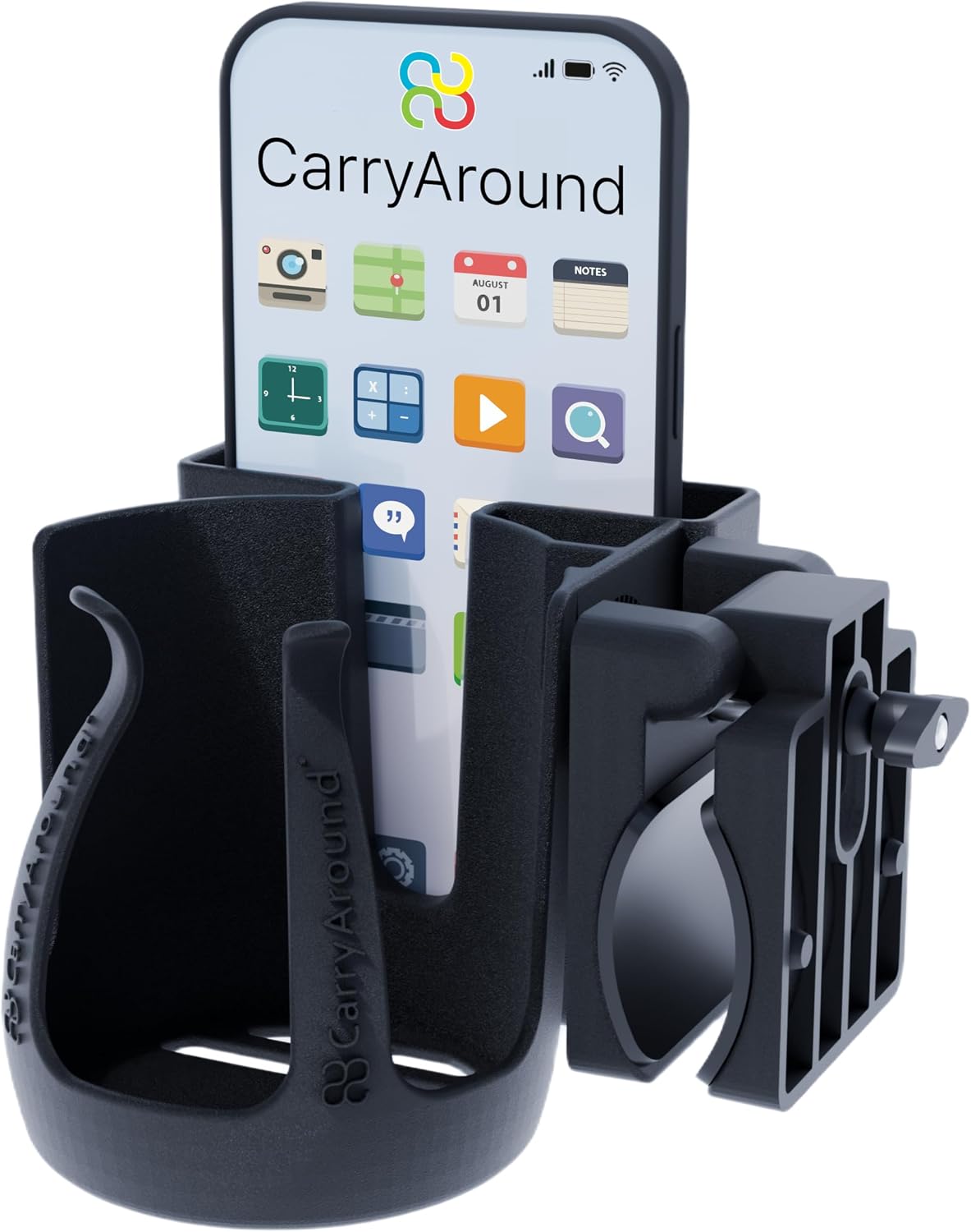 Stroller Cup Holder, Baby Cups, Tumblers, Large Phone [MADE IN UK] , Stroller, Pushchair, Buggy, Wheelchair, Walker, Coffee, Baby Bottle, Built to last, Strong Universal Clamp, Golf Cart