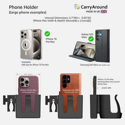 Stroller Cup Holder, Baby Cups, Tumblers, Large Phone [MADE IN UK] , Stroller, Pushchair, Buggy, Wheelchair, Walker, Coffee, Baby Bottle, Built to last, Strong Universal Clamp, Golf Cart