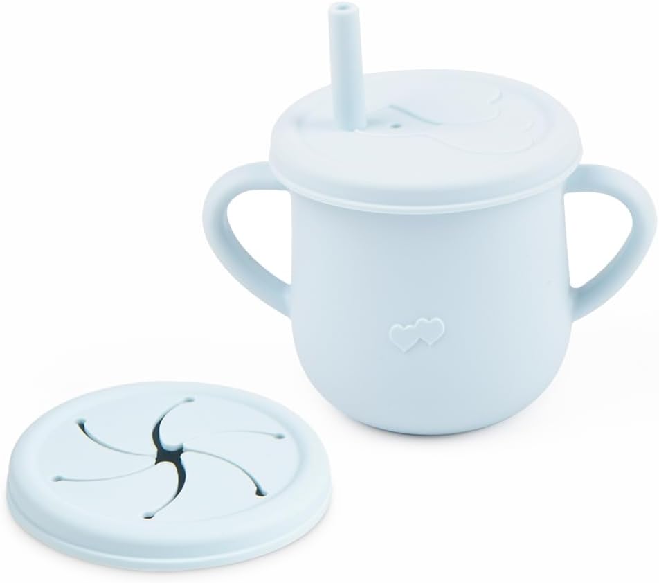 Silicone Snack Cup & Sippy Cup Set – Soft Food-Grade Silicone, Easy to Hold, Dishwasher Safe Toddler Feeding Cups for Home & Travel (Mint Green)