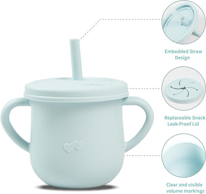 Silicone Snack Cup & Sippy Cup Set – Soft Food-Grade Silicone, Easy to Hold, Dishwasher Safe Toddler Feeding Cups for Home & Travel (Mint Green)