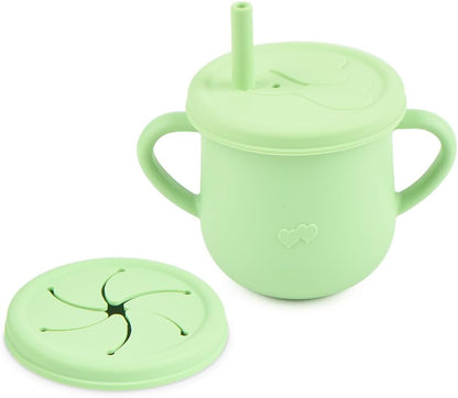 Silicone Snack Cup & Sippy Cup Set – Soft Food-Grade Silicone, Easy to Hold, Dishwasher Safe Toddler Feeding Cups for Home & Travel (Mint Green)