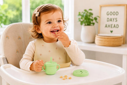 Silicone Snack Cup & Sippy Cup Set – Soft Food-Grade Silicone, Easy to Hold, Dishwasher Safe Toddler Feeding Cups for Home & Travel (Mint Green)
