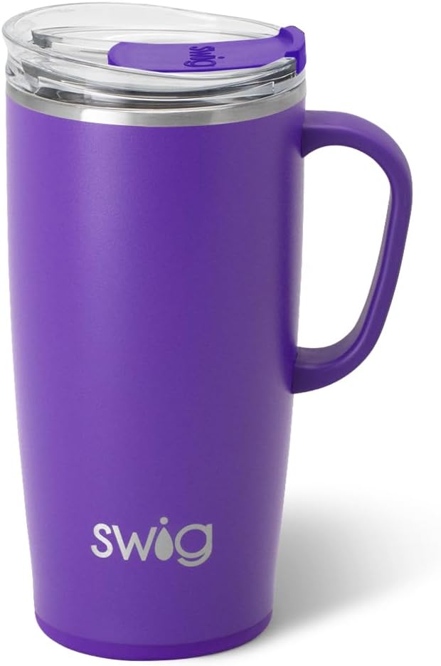 22oz Travel Mug, Insulated Tumbler with Handle and Lid, Cup Holder Friendly, Dishwasher Safe, Stainless Steel, Travel Coffee Cup, Insulated Mug with Lid (Ultra Violet)