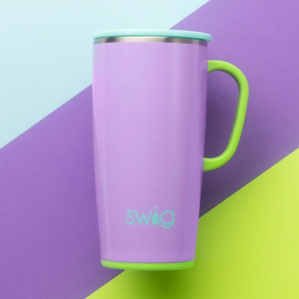 22oz Travel Mug, Insulated Tumbler with Handle and Lid, Cup Holder Friendly, Dishwasher Safe, Stainless Steel, Travel Coffee Cup, Insulated Mug with Lid (Ultra Violet)