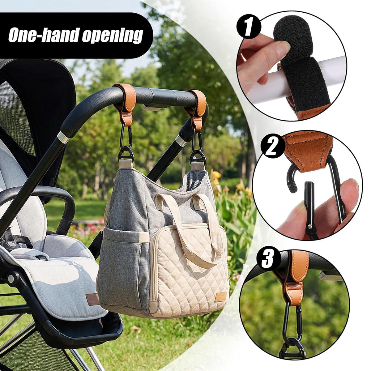 4 Pack Adjustable Stroller Carabiner Clip Stroller Hooks for Bags Universal Stroller Clips and Hooks for Baby Stroller Wheelchair and Shopping Cart Heavy Duty Multipurpose Straps