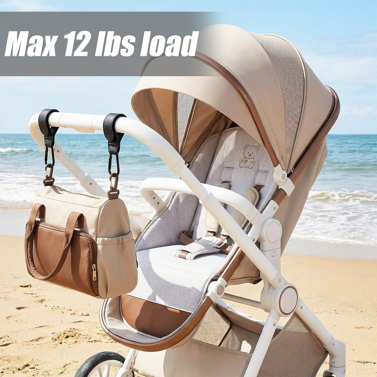 4 Pack Adjustable Stroller Carabiner Clip Stroller Hooks for Bags Universal Stroller Clips and Hooks for Baby Stroller Wheelchair and Shopping Cart Heavy Duty Multipurpose Straps