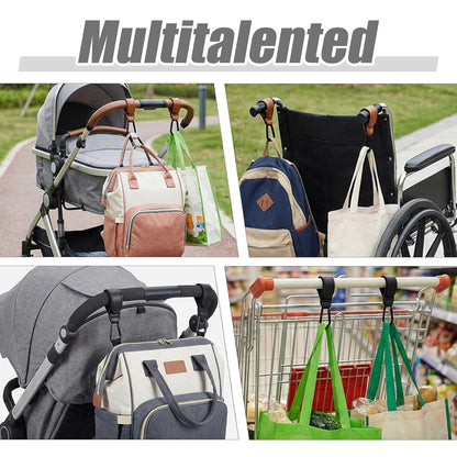 4 Pack Adjustable Stroller Carabiner Clip Stroller Hooks for Bags Universal Stroller Clips and Hooks for Baby Stroller Wheelchair and Shopping Cart Heavy Duty Multipurpose Straps