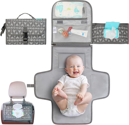 Portable Diaper Changing Pad, Wipes Pocket, Classic Grey Arrows
