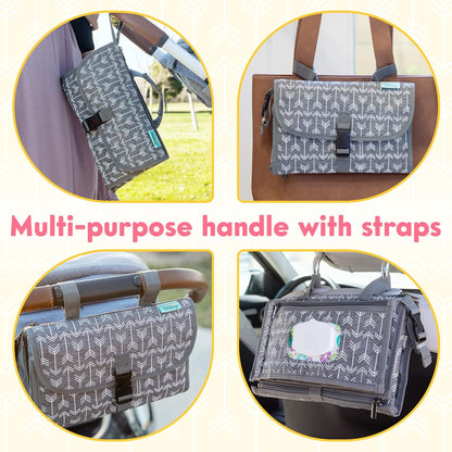 Portable Diaper Changing Pad, Wipes Pocket, Classic Grey Arrows