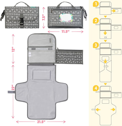 Portable Diaper Changing Pad, Wipes Pocket, Classic Grey Arrows