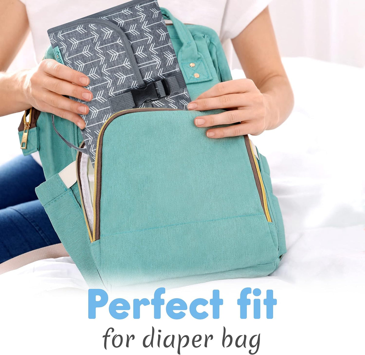 Portable Diaper Changing Pad, Wipes Pocket, Classic Grey Arrows