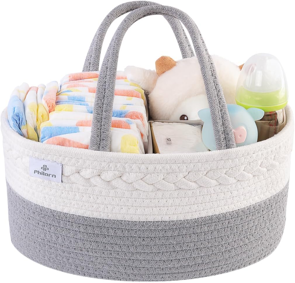 Diaper Caddy Organizer, Cotton Rope Diaper Caddy Basket