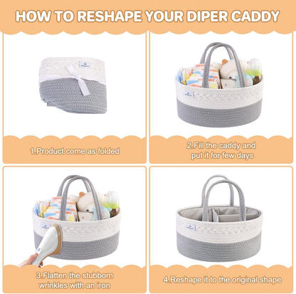 Diaper Caddy Organizer, Cotton Rope Diaper Caddy Basket