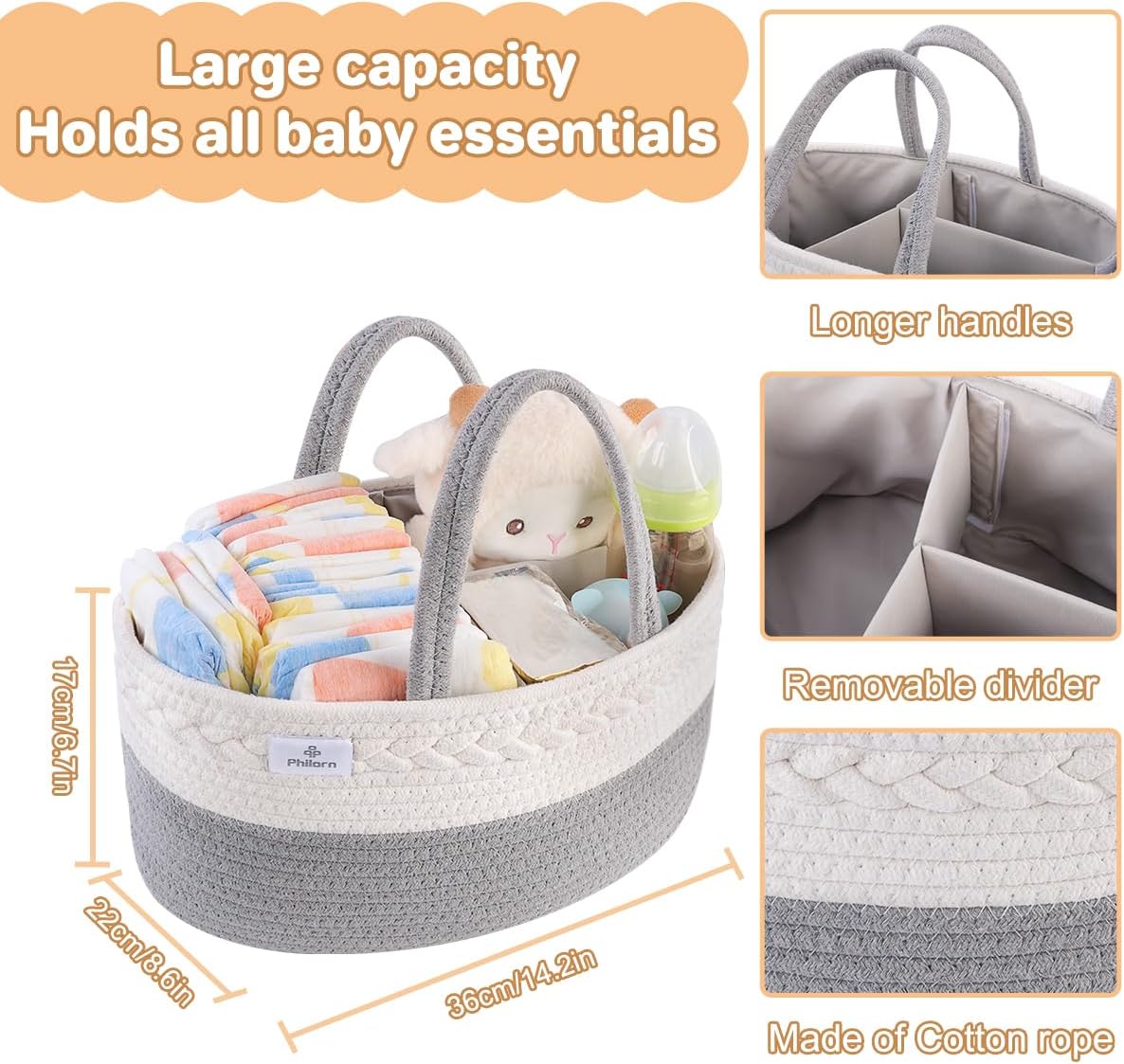 Diaper Caddy Organizer, Cotton Rope Diaper Caddy Basket