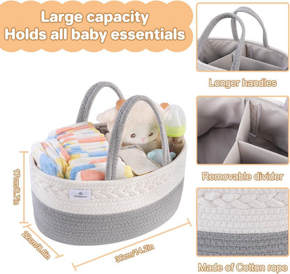 Diaper Caddy Organizer, Cotton Rope Diaper Caddy Basket