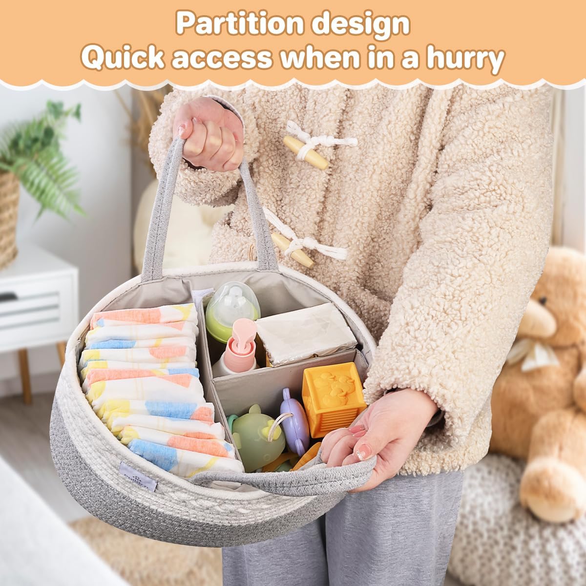 Diaper Caddy Organizer, Cotton Rope Diaper Caddy Basket