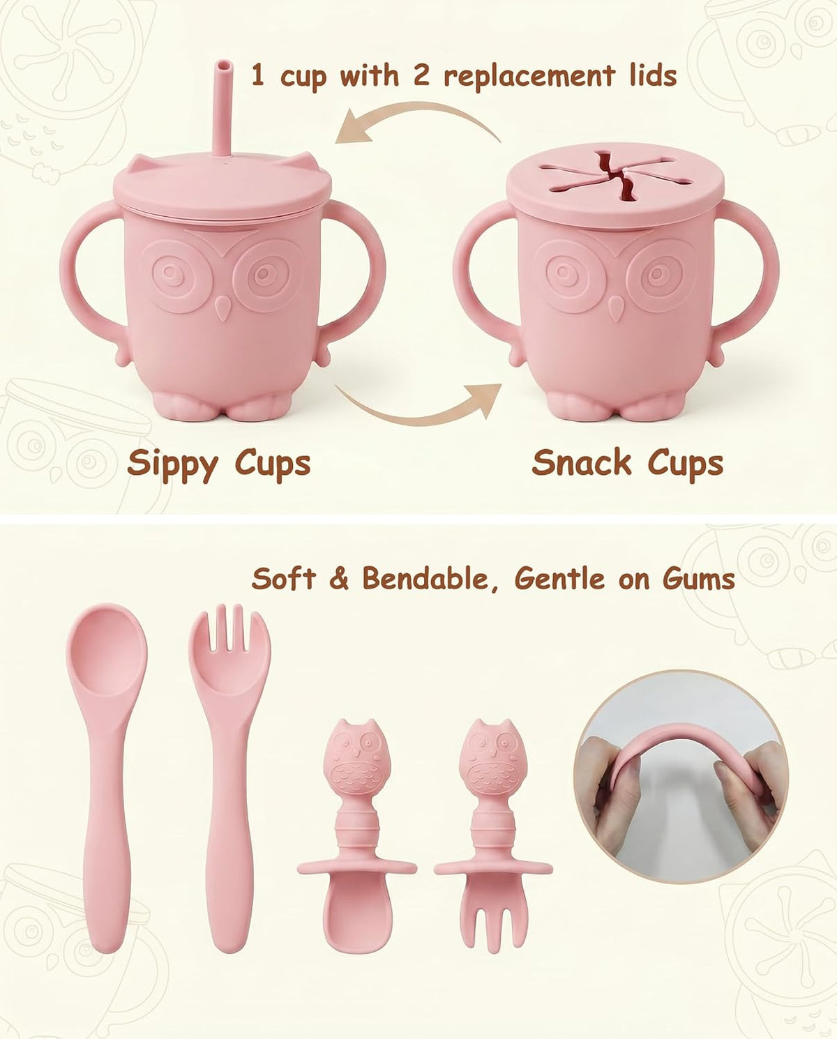 Silicone Baby Feeding Set with Spoon, Bowls, Plates with Suction, Bib, and Toddler Sippy Cups with Replaceable Snack Lids, Blue