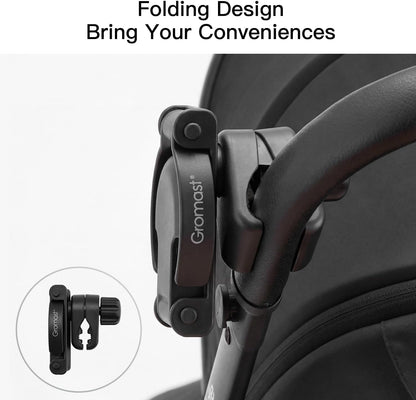 3 in 1 Foldable Stroller Cup Holder with Phone Holder, 360° Rotatable Bottle Holder, Universal Cup Holder for Baby Stroller, Tricycle - Black