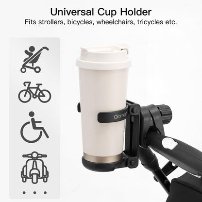 3 in 1 Foldable Stroller Cup Holder with Phone Holder, 360° Rotatable Bottle Holder, Universal Cup Holder for Baby Stroller, Tricycle - Black