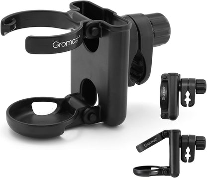 3 in 1 Foldable Stroller Cup Holder with Phone Holder, 360° Rotatable Bottle Holder, Universal Cup Holder for Baby Stroller, Tricycle - Black