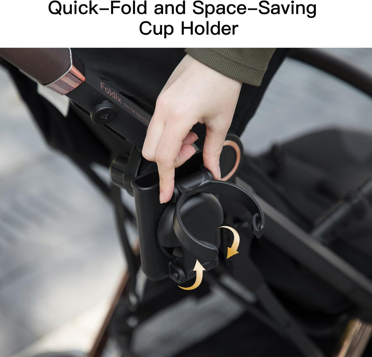 3 in 1 Foldable Stroller Cup Holder with Phone Holder, 360° Rotatable Bottle Holder, Universal Cup Holder for Baby Stroller, Tricycle - Black