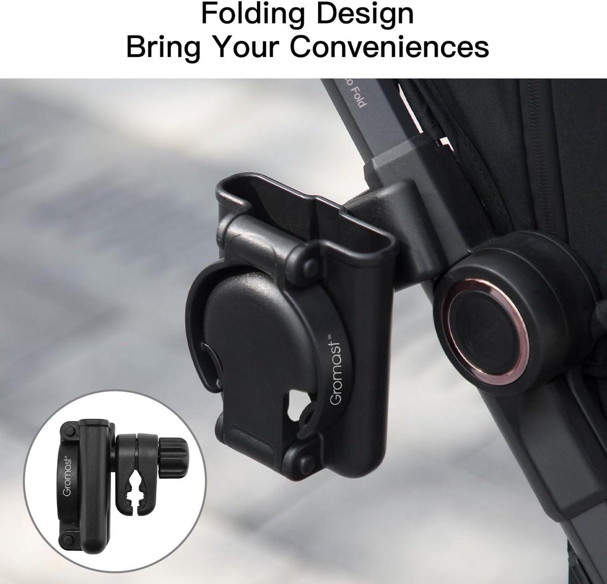 3 in 1 Foldable Stroller Cup Holder with Phone Holder, 360° Rotatable Bottle Holder, Universal Cup Holder for Baby Stroller, Tricycle - Black