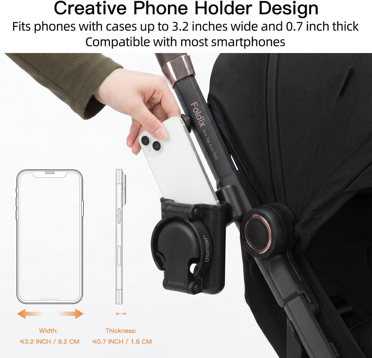 3 in 1 Foldable Stroller Cup Holder with Phone Holder, 360° Rotatable Bottle Holder, Universal Cup Holder for Baby Stroller, Tricycle - Black