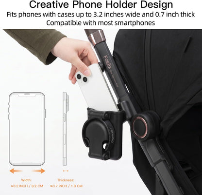 3 in 1 Foldable Stroller Cup Holder with Phone Holder, 360° Rotatable Bottle Holder, Universal Cup Holder for Baby Stroller, Tricycle - Black