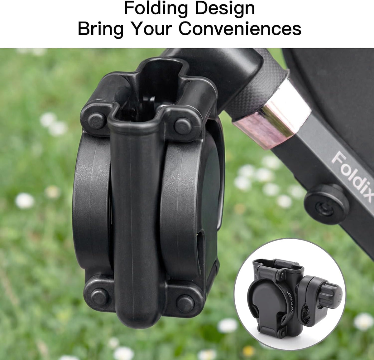 3 in 1 Foldable Stroller Cup Holder with Phone Holder, 360° Rotatable Bottle Holder, Universal Cup Holder for Baby Stroller, Tricycle - Black